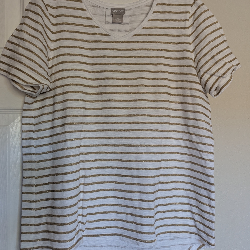 Chico's Gold and White Striped T-Shirt